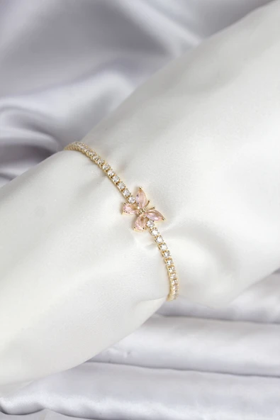 Model Zirkon Taşlı Gold Renk Pirinç Su Yolu Kadın Bileklik ürün görseli 1