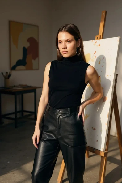 Kadın Siyah Kolsuz Balıkçı Yaka Basic Bluz - Resim 3