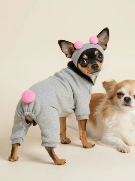 Ponpon Şeker Köpek Tulumu & Bere Takımı | Şardonlu Polar Kumaş | Küçük Irk Köpekler İçin | Tüy Dökülmesini Azaltır - Resim 8