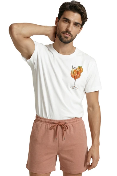Kokteyl ve Portakal Dilimi Baskılı Premium Erkek Tişört - Resim 5