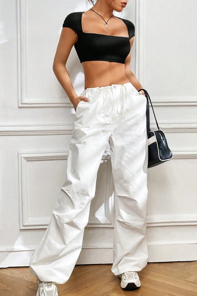 Kadın Lacivert Göğüs Dekolteli Uzun Kollu Cut Out Crop Top Bluz - Resim 6
