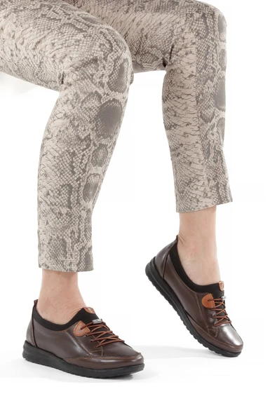 Artı-Artı014-BB-0051  Hakiki Deri Günlük Ortopedik Kadın Kahverengi Babet Ayakkabı - Resim 2