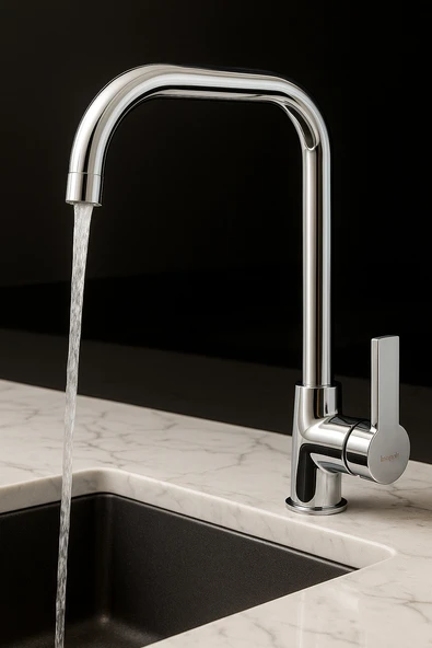 Mutfak Bataryası Delta Köşe Model Ağır Krom Renk Eviye Musluğu Musluk Armatür - Resim 4