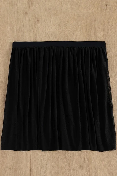 Kadın Siyah Tül Beli Lastikli Etek Görünümlü Pareo - Modern ve Şık Tasarım - Resim 4