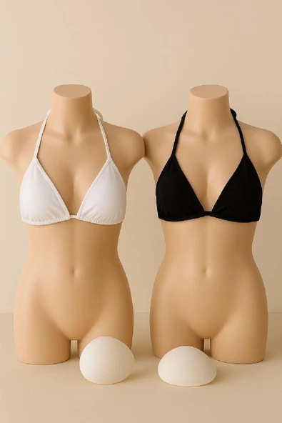 Kadın Siyah ve Beyaz Minimal Kesim Üçgen Bikini Üstü - Modern ve Şık Tasarım - Resim 6