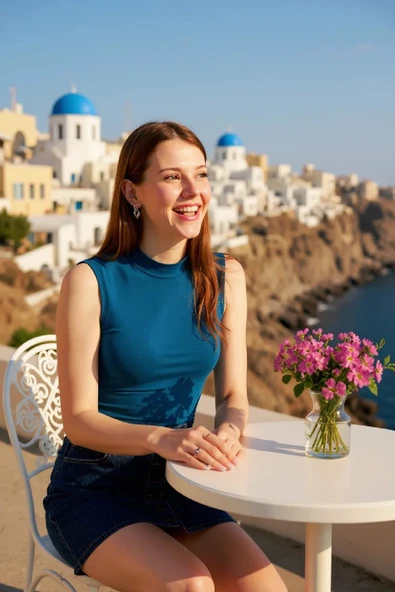 Kadın Mavi Kolsuz Balıkçı Yaka Basic Bluz - Resim 8