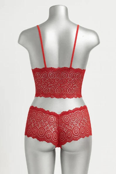 Kadın Kırmızı Dantel Bralet Şort Takımı - Tutkulu ve Çekici İç Giyim - Resim 4