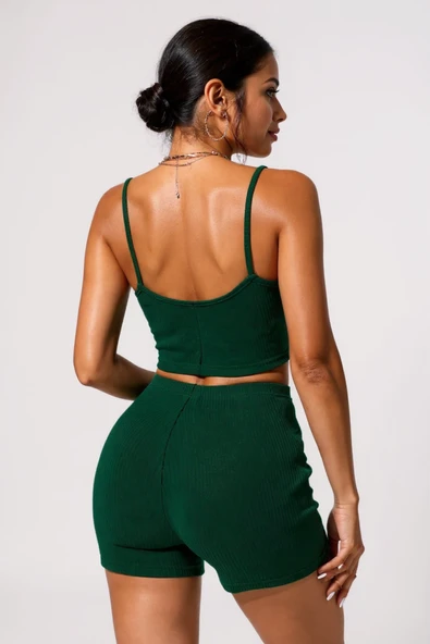 Kadın Yeşil Şortlu Kaşkorse Gecelik Takım - Modern, Konforlu ve Günlük Kombinlere Uygun - Resim 5