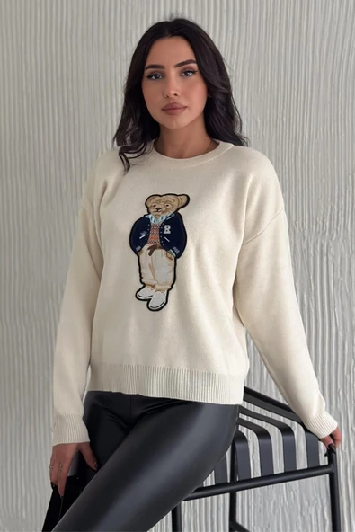 Ayıcıklı Kazak V2 - Kadın Triko Kazak Standart Beden - Resim 9