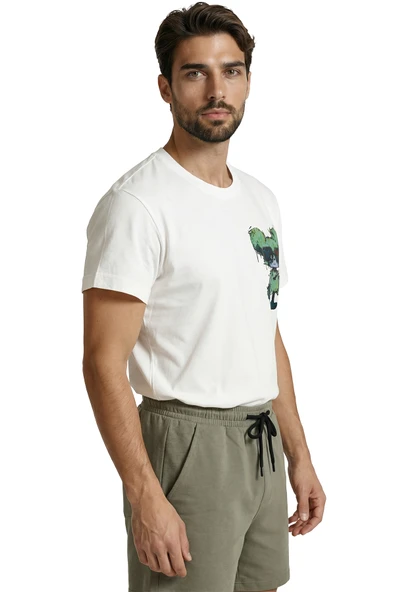 Graffiti Tarzı Gözlüklü Yeşil Ayıcık Baskılı Premium Erkek Tişört - Resim 2