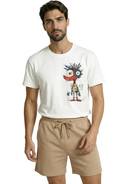 Renkli ve Çılgın Graffiti Karakter Baskılı Tasarım Premium Erkek Tişört - Resim 4