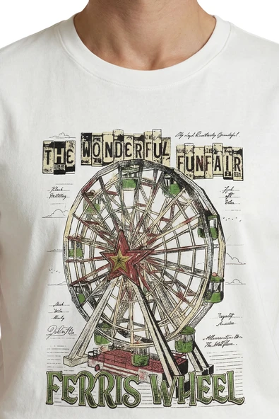 Nostaljik Lunapark ve Dönme Dolap Temalı Vintage Tasarım Premium Erkek Tişört - Resim 7