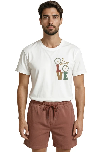 Vintage Bisiklet Figürlü ve LOVE Yazılı Retro Tasarım Premium Erkek Tişört ürün görseli 1