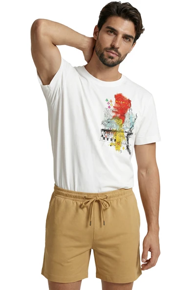 İstanbul Silüeti ve Tarihi Yarımada Sulu Boya Eskiz Baskılı Premium Erkek Tişört - Resim 5