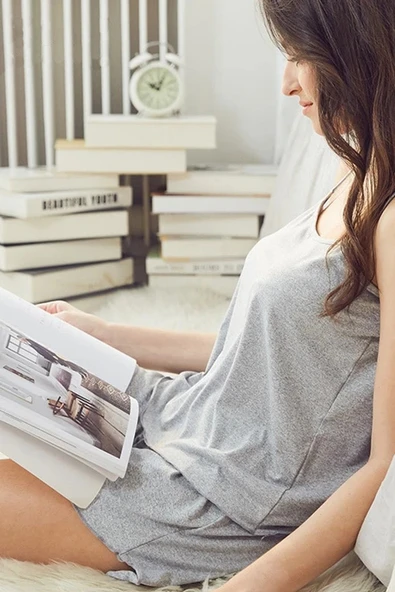 Kadın Gri Şortlu Penye Gecelik Takımı - Modern, Konforlu ve Günlük Kombinlere Uygun - Resim 5