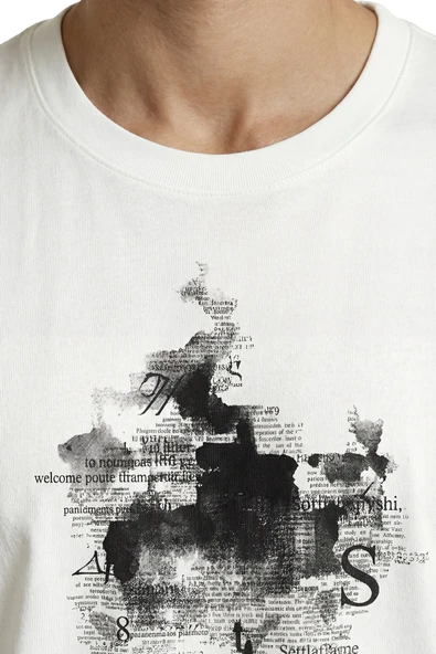 Soyut Mürekkep Lekesi ve Tipografik Ağaç Baskılı Tasarım Premium Erkek Tişört - Resim 7