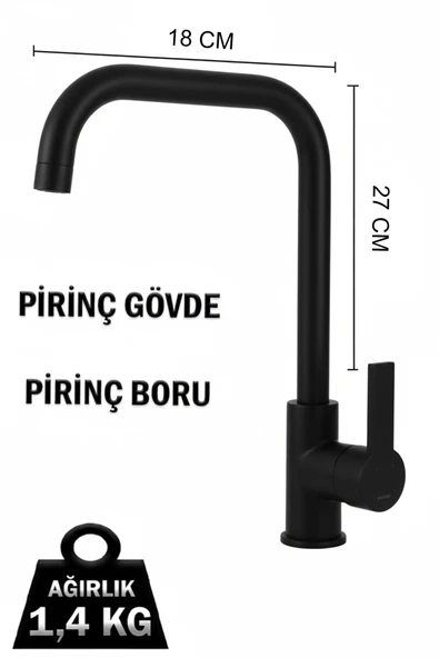 Lavabo Bataryası Siyah Renk Köşe Model Ağır Tip Baston Boru Musluk Armatür - Resim 2