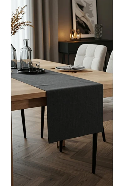 Gri Şık Masa Runnerı 50x150 cm  Modern ve Zarif Masa Örtüsü Runner - Resim 4