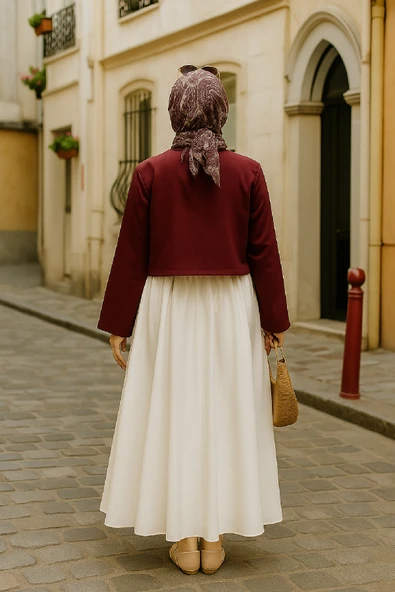 Kadın Bordo Kısa Kimono Ceket - Zarif ve Şık Kombin Parçası - Resim 2