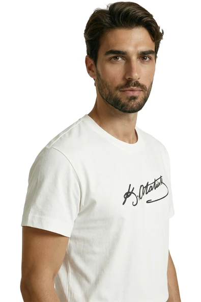 Klasik K. Atatürk İmzalı Minimalist Tasarım Premium Erkek Tişört - Resim 5