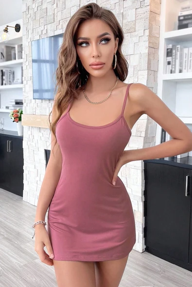 Kadın Pudra Sırt Kısmı Komple Dantelli Mini Gecelik - Modern ve Şık Tasarım - Resim 4