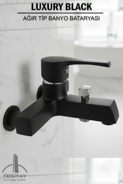 Banyo Bataryası Lotus Serisi Ağır Tip Lüks Siyah Renk Duş Musluğu Musluk Armatür ürün görseli 1