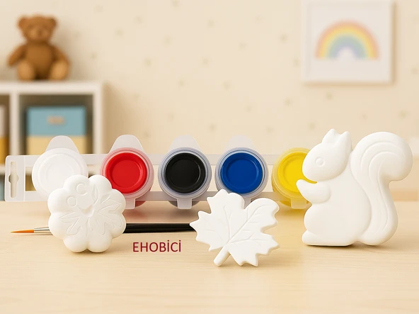Ehobici Taş Boyama Seti Sincap Yaprak Kabak 6 Renk Akrilik Boya 5ml + Fırça ürün görseli 1
