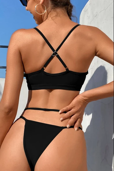 Kadın Siyah File Detaylı Iç Çamaşır Takımı - Modern, Konforlu ve Günlük Kombinlere Uygun - Resim 2