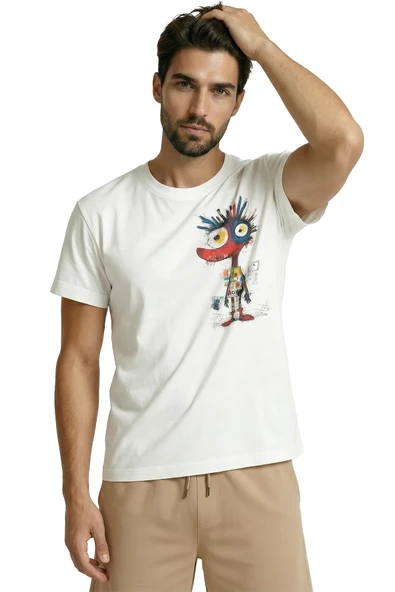 Renkli ve Çılgın Graffiti Karakter Baskılı Tasarım Premium Erkek Tişört - Resim 5