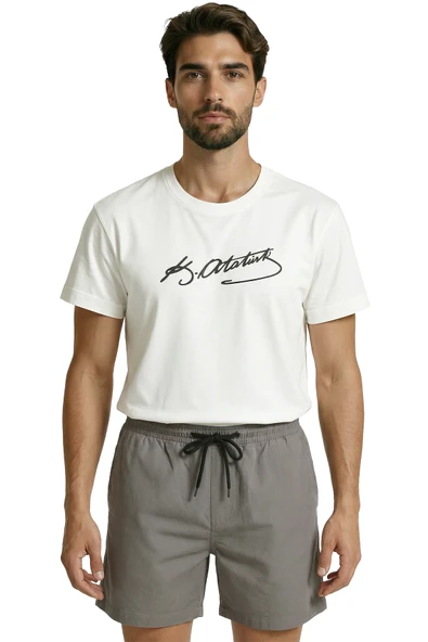 Klasik K. Atatürk İmzalı Minimalist Tasarım Premium Erkek Tişört ürün görseli 1