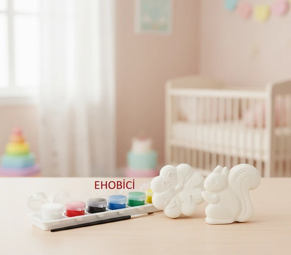 Ehobici Taş Boyama Seti Sincap Yaprak Kabak 6 Renk Akrilik Boya 5ml + Fırça - Resim 2