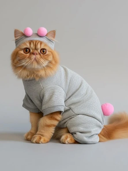 Ponpon Şeker Kedi Tulumu & Bere Takımı | Şardonlu Polar Kumaş | Tüy Dökülmesini Azaltır - Resim 6