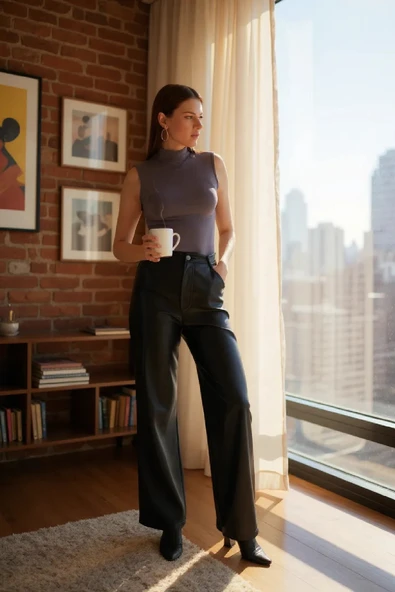 Kadın Antrasit Gri Kolsuz Balıkçı Yaka Basic Bluz - Resim 8