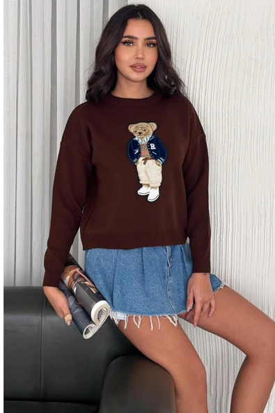 Ayıcıklı Kazak V2 - Kadın Triko Kazak Standart Beden - Resim 5