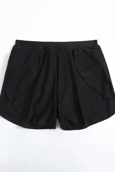 Kadın Siyah Yırtmaçlı Etek Görünümlü Şık Deniz Şortu - Modern ve Şık Tasarım - Resim 6
