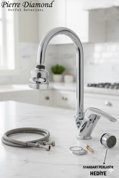 Mutfak Bataryası Baston Boru Krom Renk Tasarruf Başlıklı Eviye Musluğu Musluk Armatür ürün görseli 1