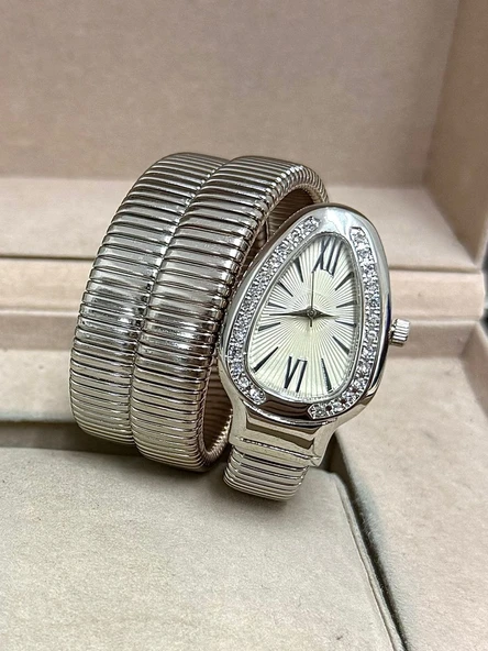 ⌚ Şık Tasarımlı, Gümüş Renk Yılan Stili  Kadın Bilek Saati — Zarafetin ve Modern Stilin Simgesi ürün görseli 1