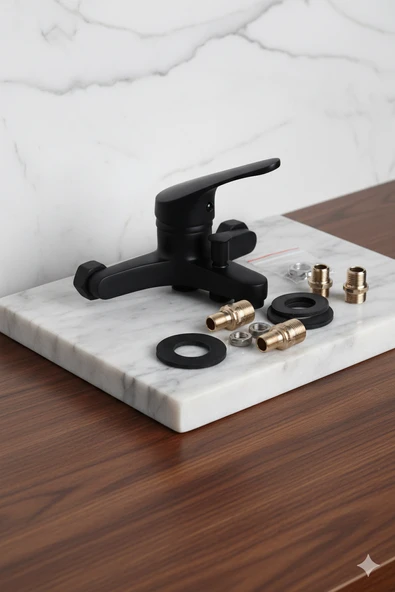 Banyo Bataryası Siyah Renk Duş Musluğu Musluk Armatür - Resim 3