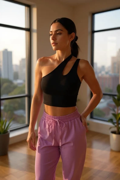 Kadın Siyah Tek Omuz Cut Out Detaylı Crop Top Bluz - Şık, Rahat ve Kolay Kombinlenebilir - Resim 2