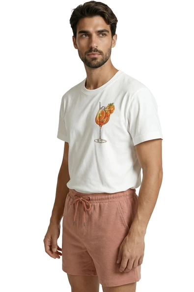 Kokteyl ve Portakal Dilimi Baskılı Premium Erkek Tişört - Resim 2