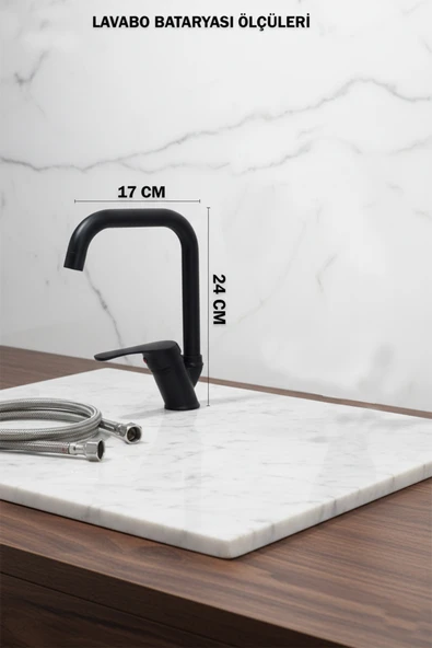 Lavabo Bataryası Köşe Borulu Siyah Renk Eviye Musluğu Musluk Armatür - Resim 3