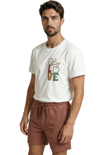 Vintage Bisiklet Figürlü ve LOVE Yazılı Retro Tasarım Premium Erkek Tişört - Resim 2