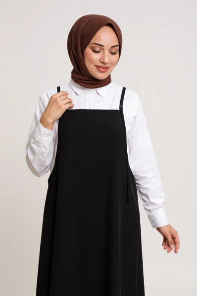 Kadın Siyah Basic Ayarlanabilir Askılı Jile Elbise - Şık, Rahat ve 4 Mevsim Kullanıma Uygun - Resim 2