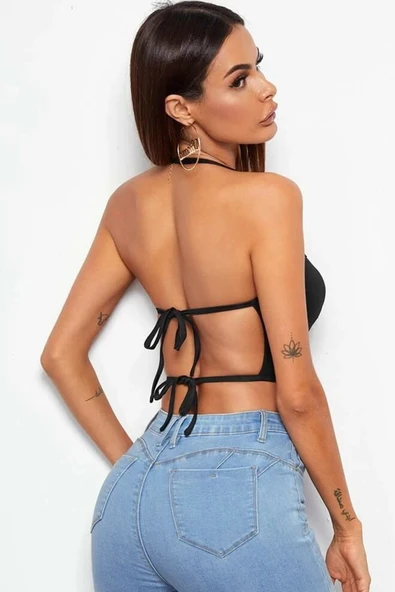 Kadın Siyah Belden Bağlamalı Şık Büstiyer - Modern ve Şık Tasarım - Resim 2