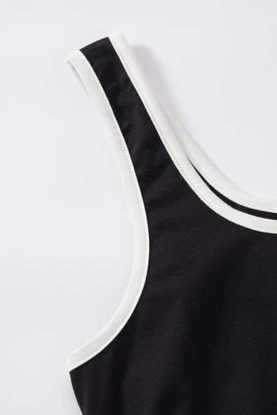 Kadın Siyah Askılı Crop Top ve Şortlu Gecelik Takım - Resim 4