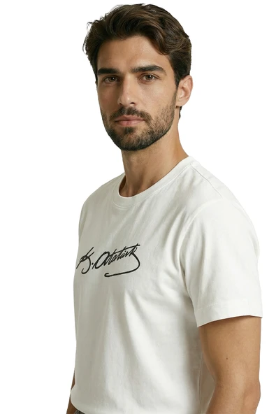 Klasik K. Atatürk İmzalı Minimalist Tasarım Premium Erkek Tişört - Resim 2