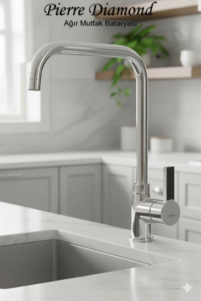 Mutfak Bataryası Delta Köşe Model Ağır Krom Renk Eviye Musluğu Musluk Armatür ürün görseli 1