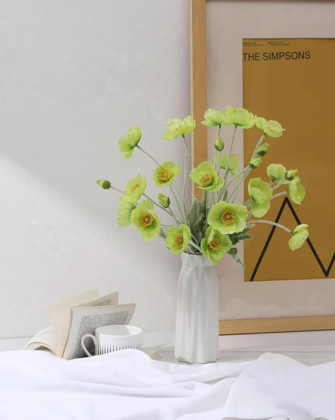 Yapay Çiçek Gelincik Çiçeği Yeşil Renk 3 Çiçek 1 Tomurcuk 59Cm - Resim 8