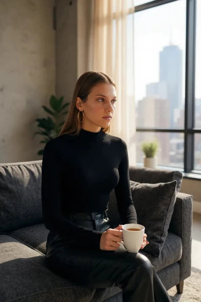 Kadın Siyah Parmak Detaylı Esnek Uzun Kollu Body - Resim 3