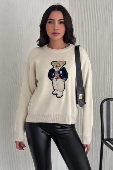 Ayıcıklı Kazak V2 - Kadın Triko Kazak Standart Beden - Resim 8